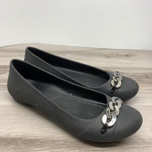 Crocs Gianna Link Womens 8 Ballet Flats Black Silver Round Toe Slip On Office